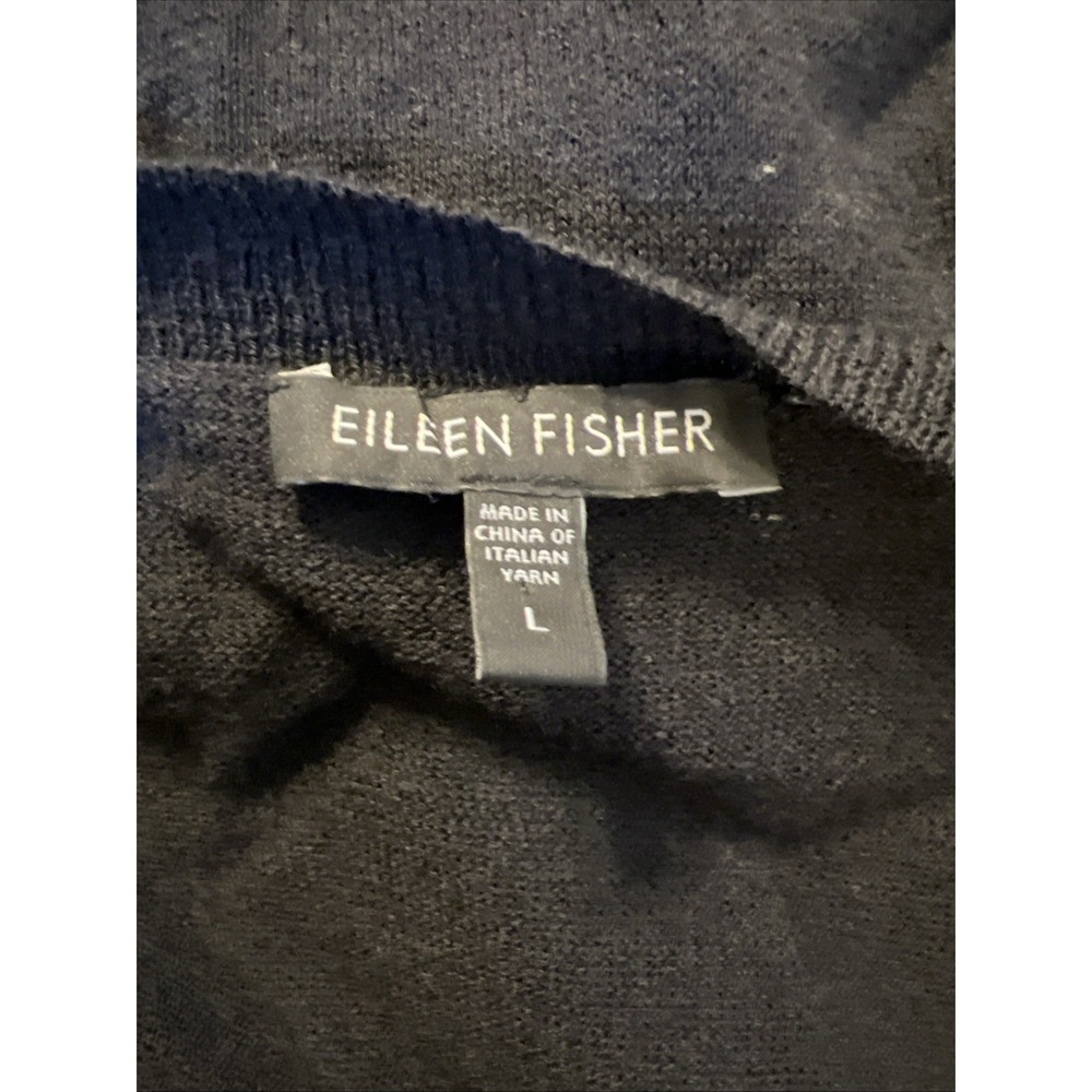 Eileen Fisher Black 100% Italian Wool Open Front Cardigan Sweater Large L - Picture 5 of 6